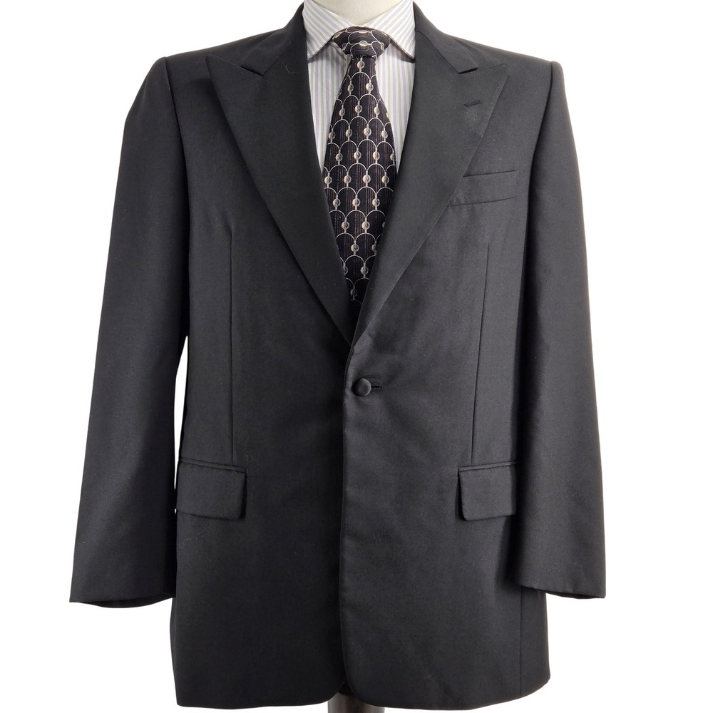 Hickey Freeman Suit‎ Jacket Mens 40R Black Wool Tweed Single Breasted One Button